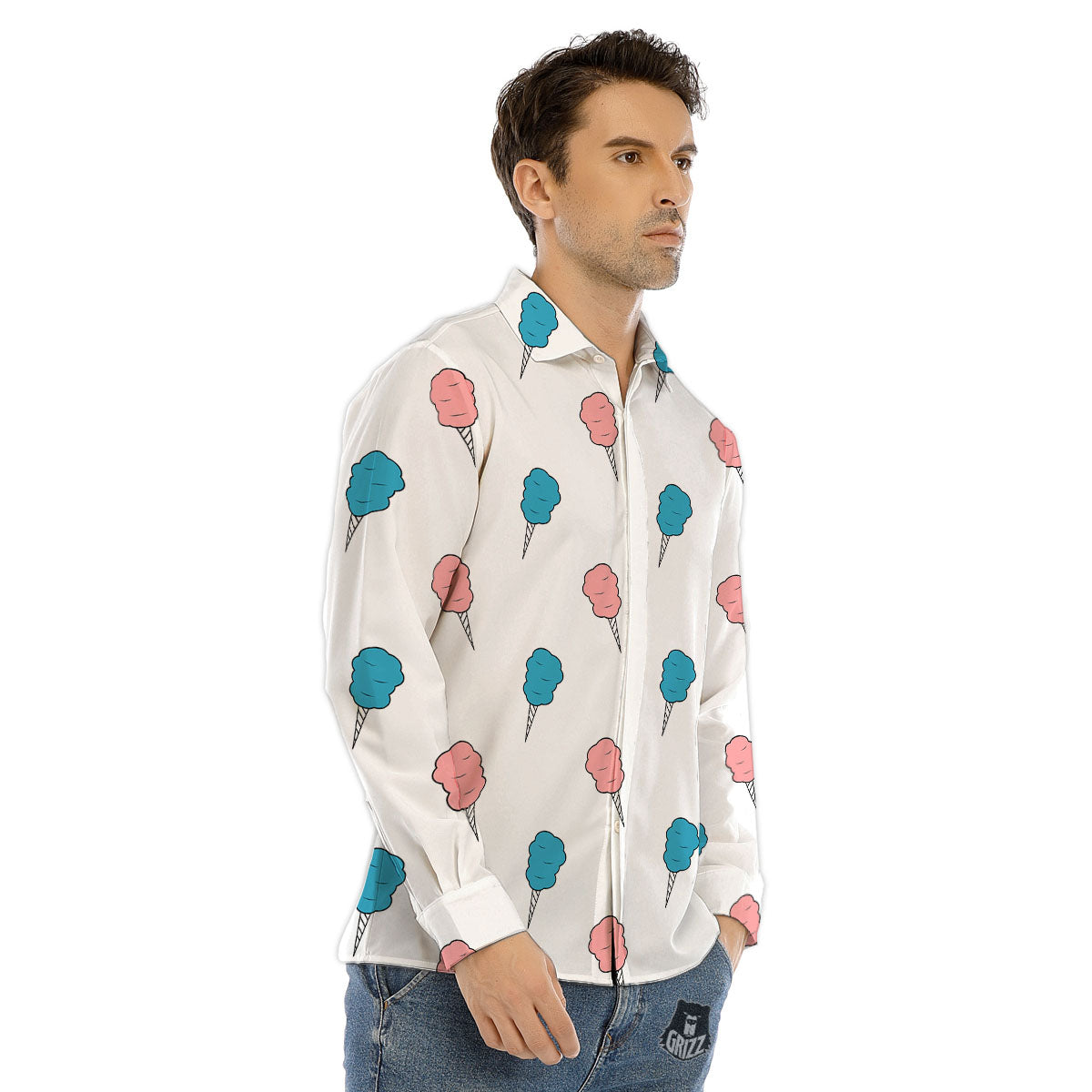 Cotton Candy Blue And Pink Print Pattern Men's Dress Shirts-grizzshop