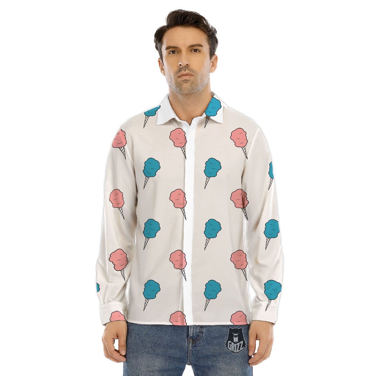 Cotton Candy Blue And Pink Print Pattern Men's Dress Shirts-grizzshop