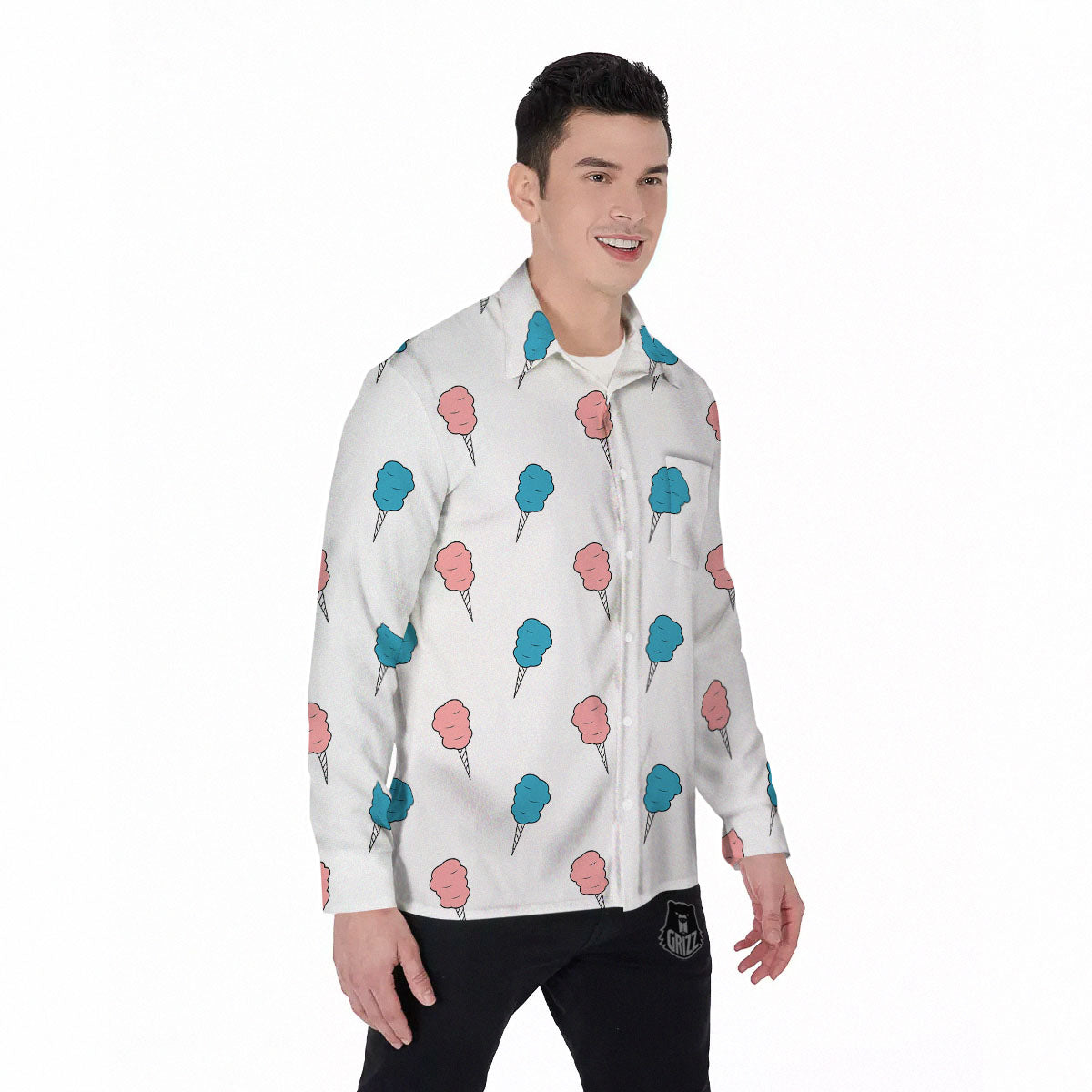 Cotton Candy Blue And Pink Print Pattern Men's Long Sleeve Shirts-grizzshop