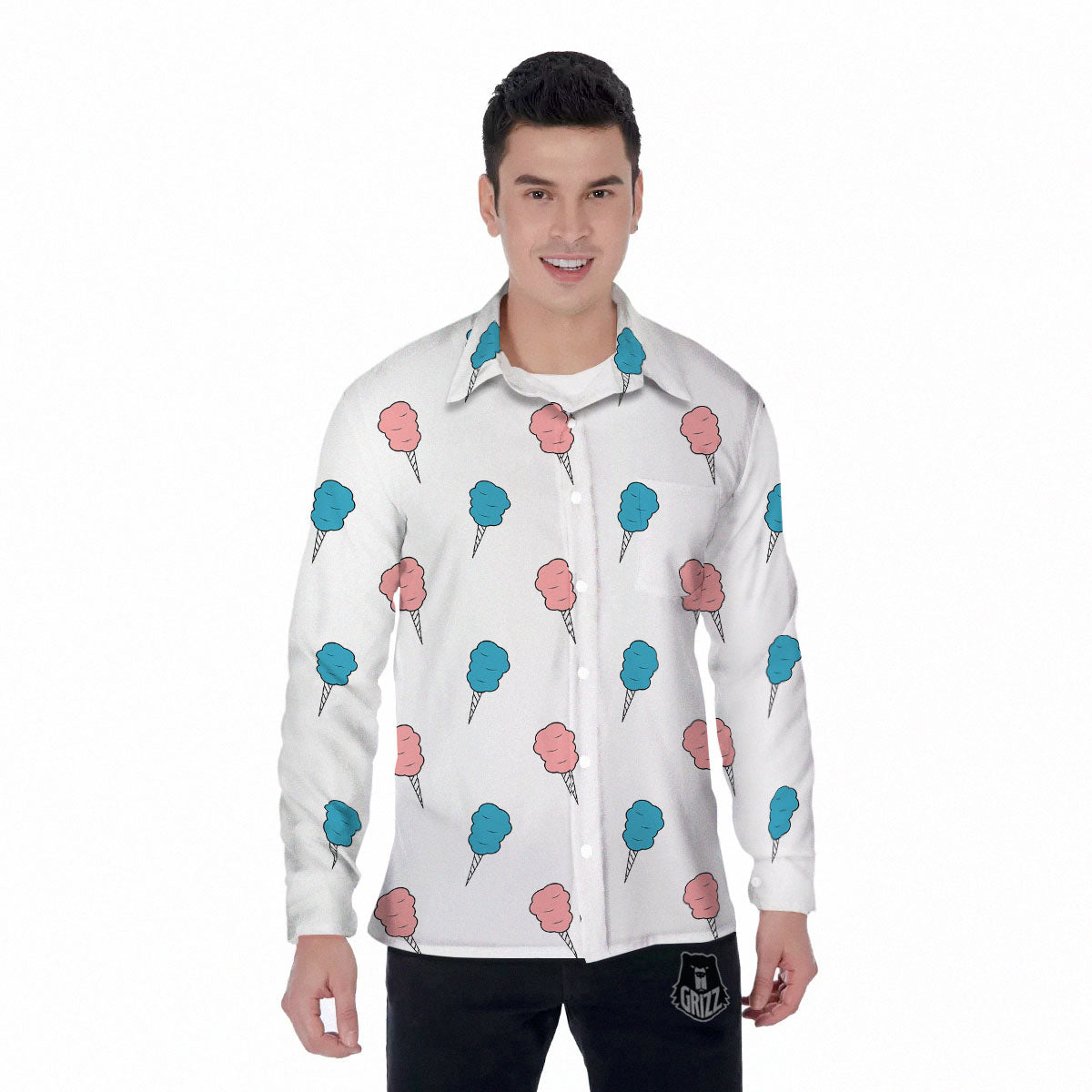 Cotton Candy Blue And Pink Print Pattern Men's Long Sleeve Shirts-grizzshop