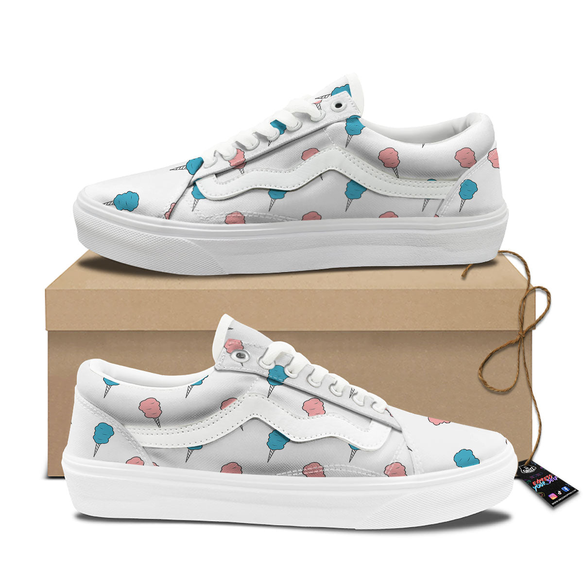 Cotton Candy Blue And Pink Print Pattern Skate Shoes-grizzshop