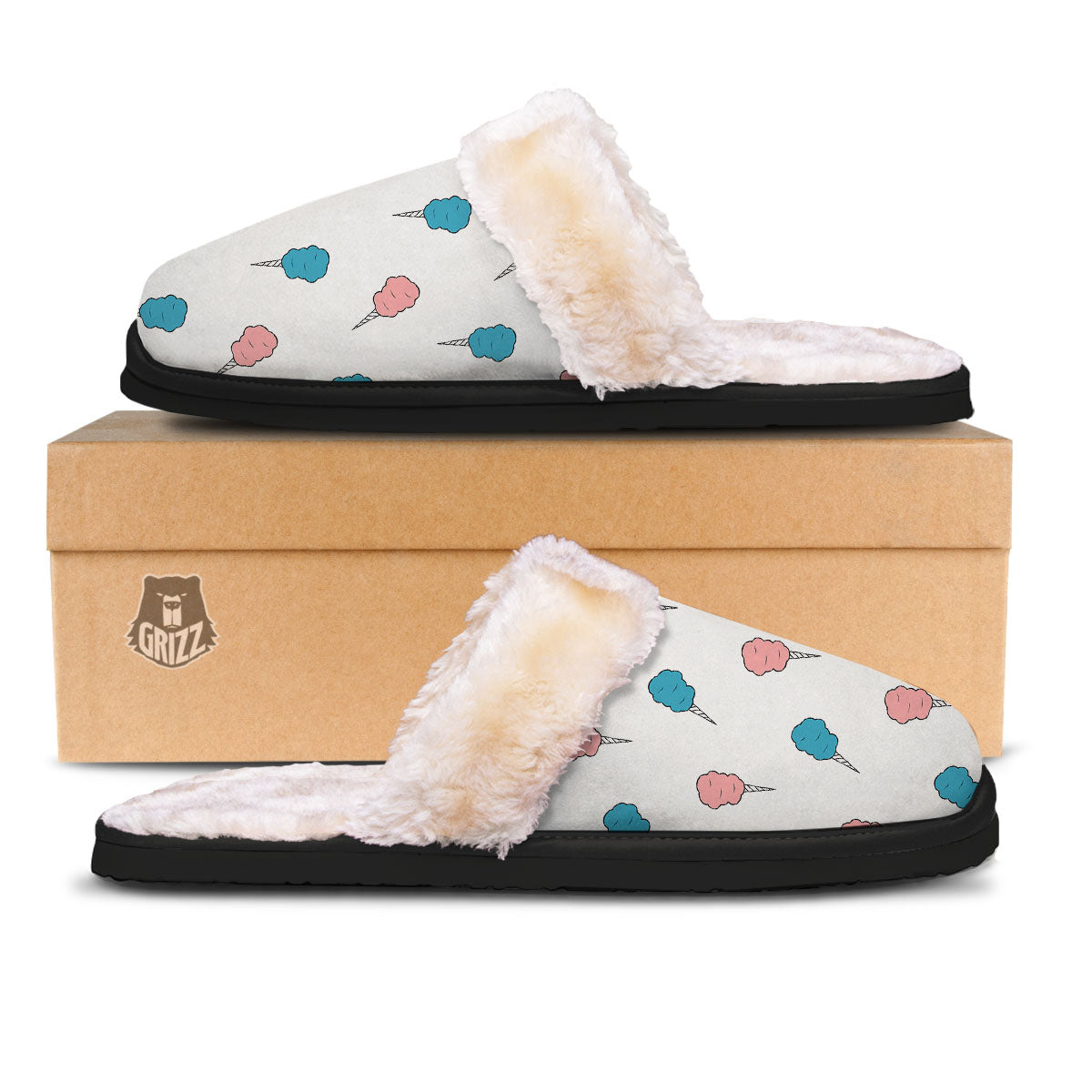 Cotton Candy Blue And Pink Print Pattern Slippers-grizzshop