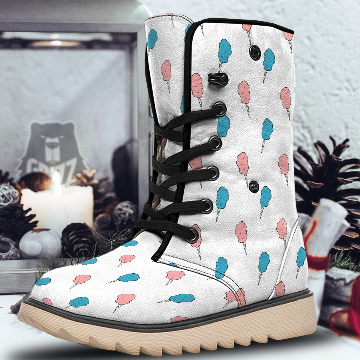 Cotton Candy Blue And Pink Print Pattern Snow Boots-grizzshop
