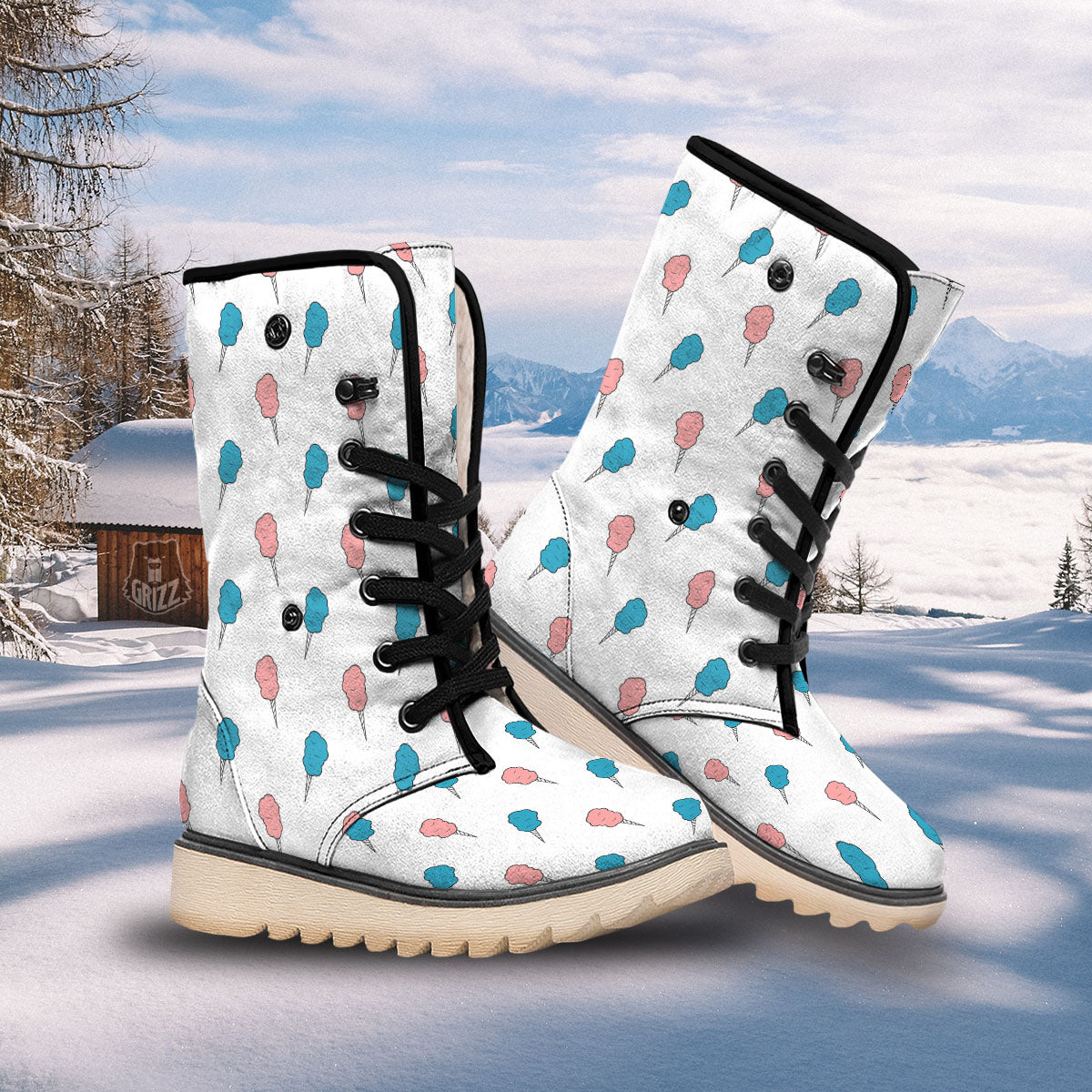 Cotton Candy Blue And Pink Print Pattern Snow Boots-grizzshop