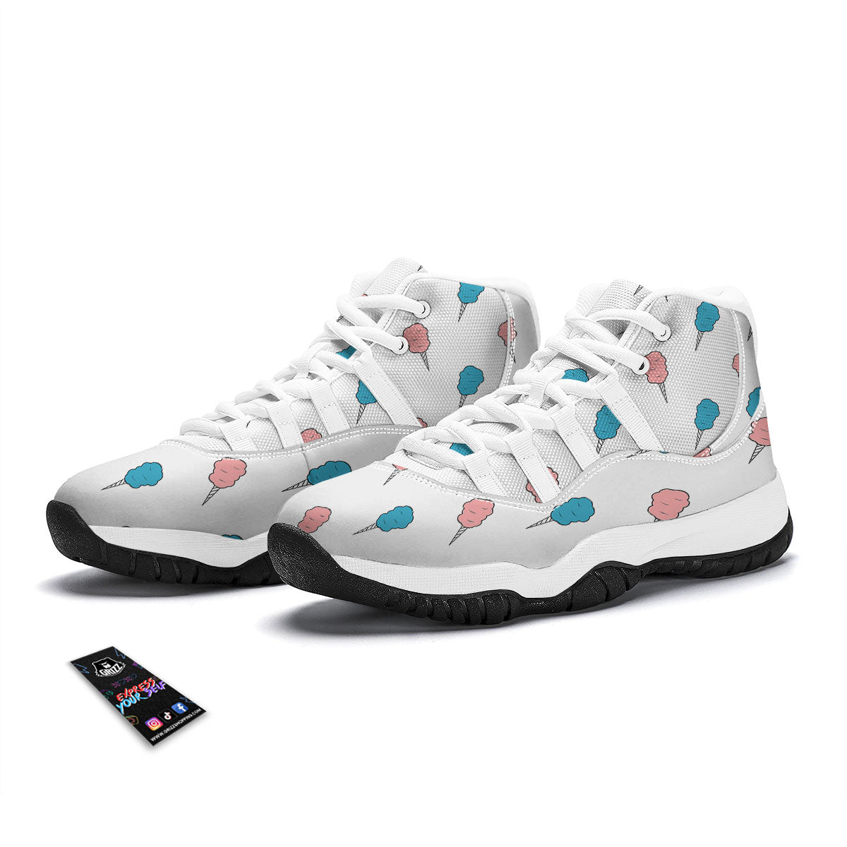 Cotton Candy Blue And Pink Print Pattern White Bball Shoes-grizzshop