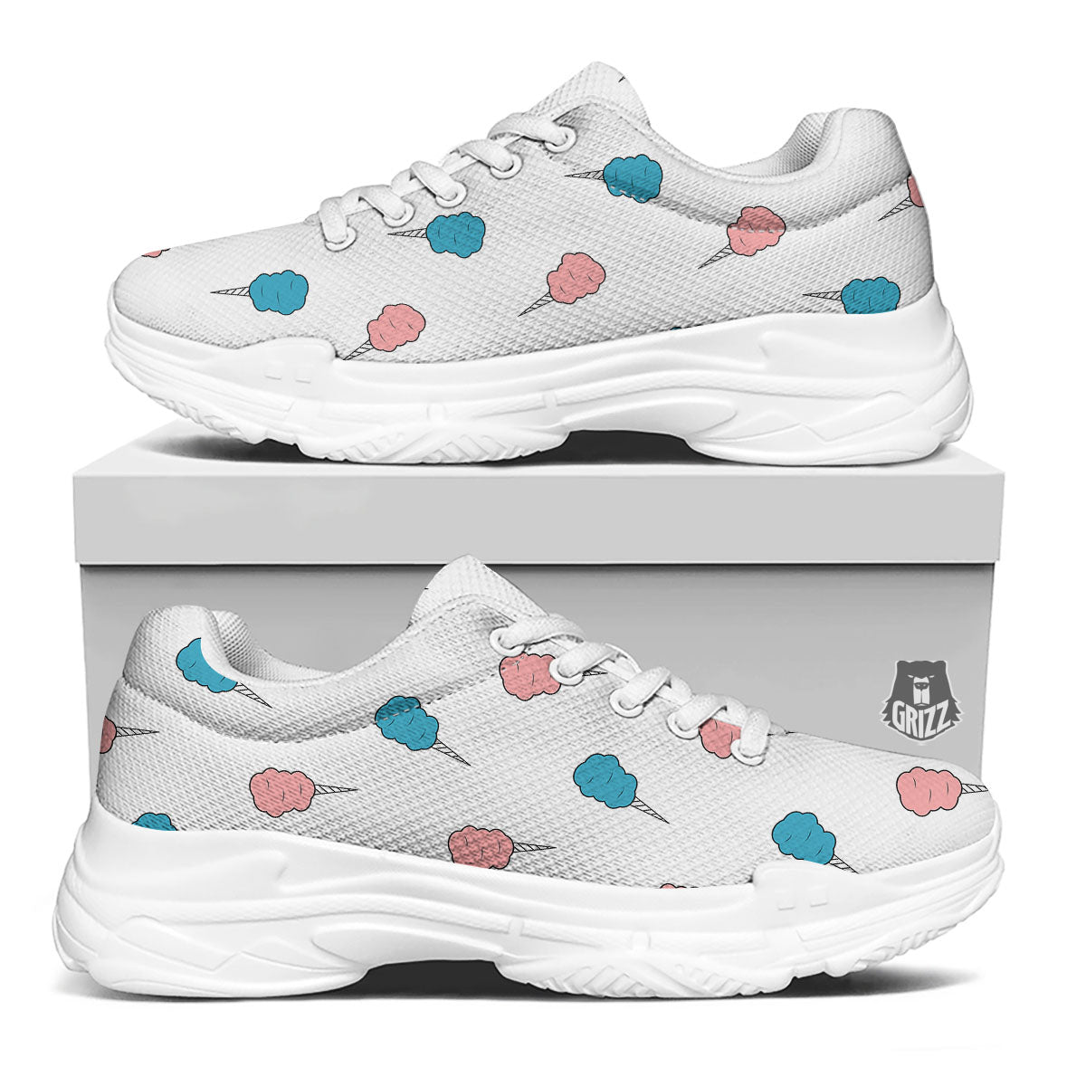 Cotton Candy Blue And Pink Print Pattern White Chunky Shoes-grizzshop