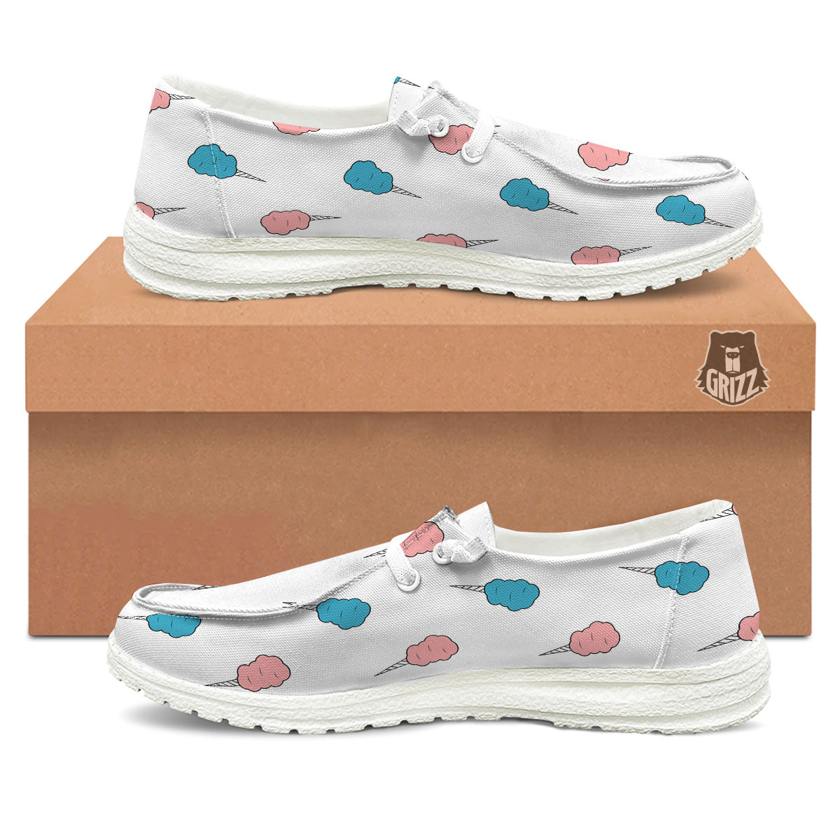 Cotton Candy Blue And Pink Print Pattern White Loafers-grizzshop