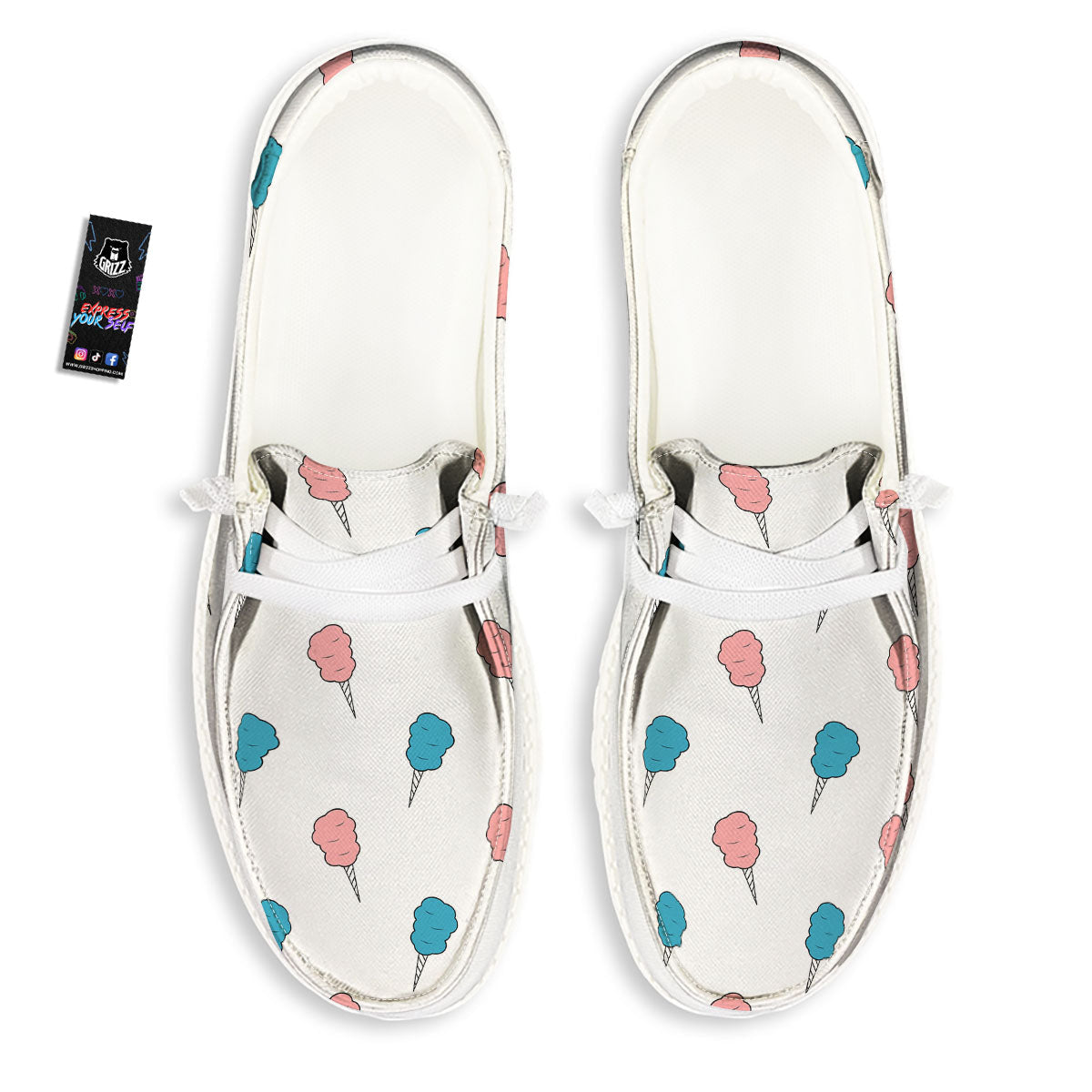 Cotton Candy Blue And Pink Print Pattern White Loafers-grizzshop