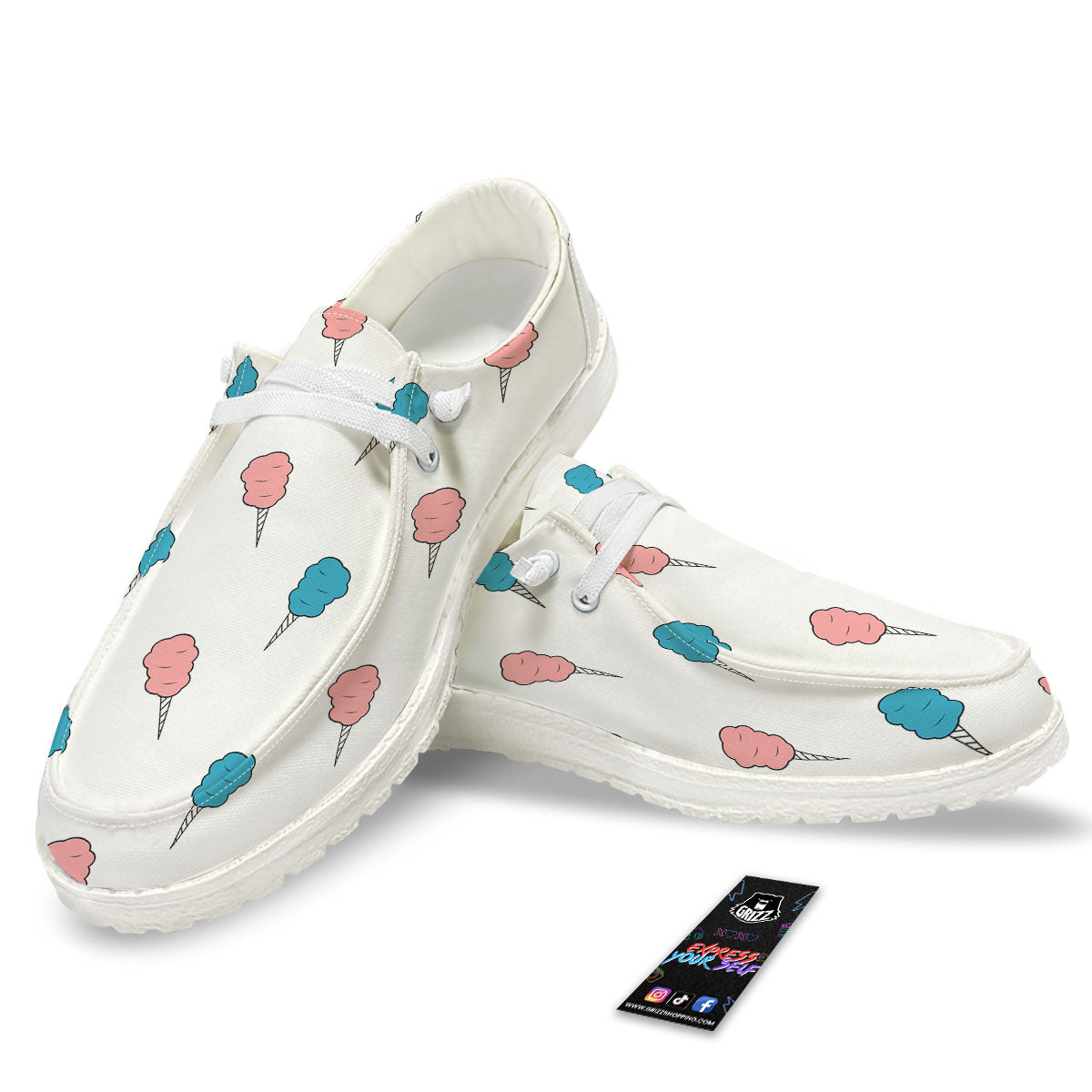 Cotton Candy Blue And Pink Print Pattern White Loafers-grizzshop
