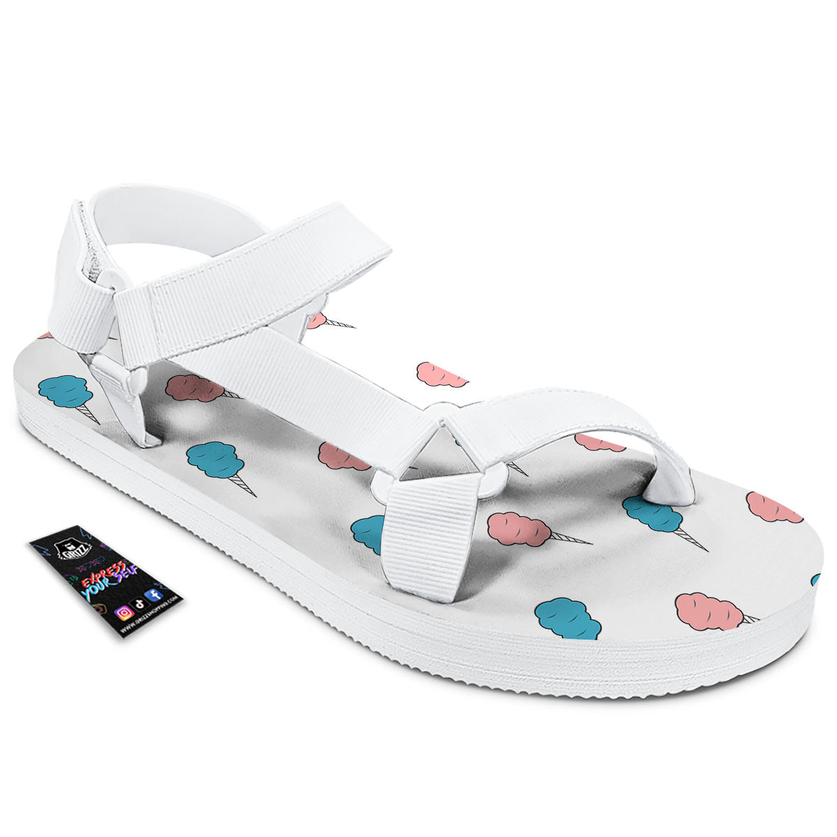 Cotton Candy Blue And Pink Print Pattern White Open Toe Sandals-grizzshop
