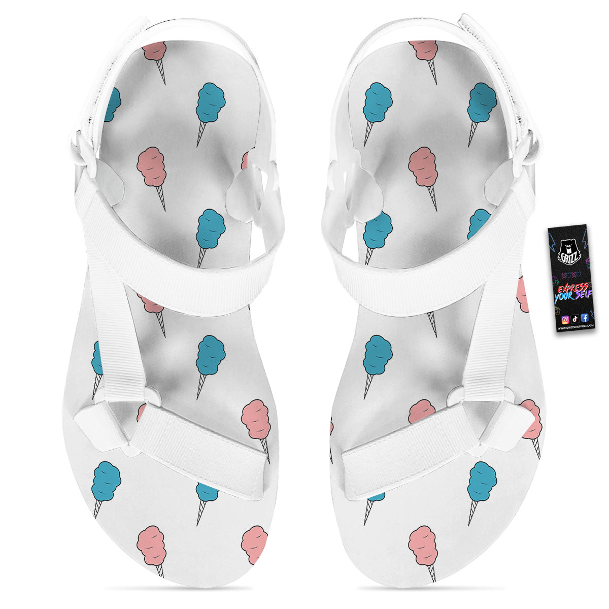 Cotton Candy Blue And Pink Print Pattern White Open Toe Sandals-grizzshop