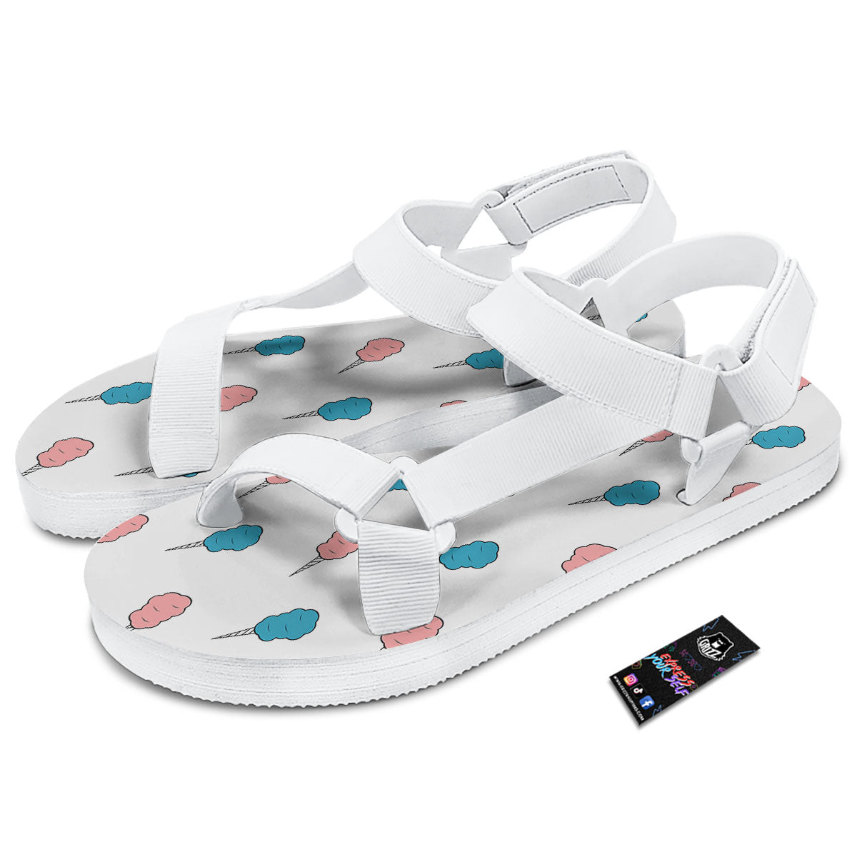 Cotton Candy Blue And Pink Print Pattern White Open Toe Sandals-grizzshop