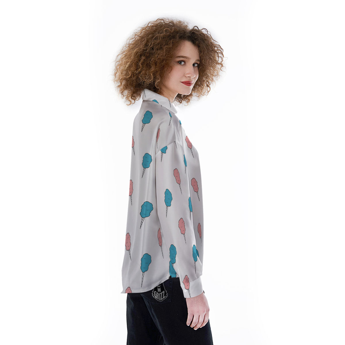 Cotton Candy Blue And Pink Print Pattern Women's Long Sleeve Shirts-grizzshop