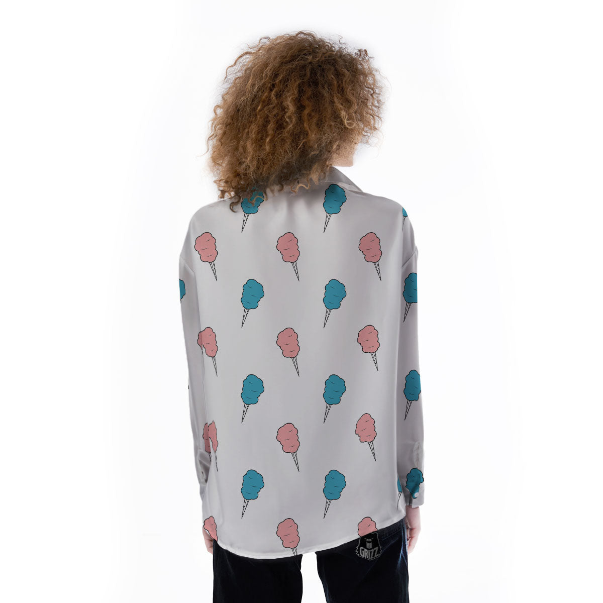 Cotton Candy Blue And Pink Print Pattern Women's Long Sleeve Shirts-grizzshop