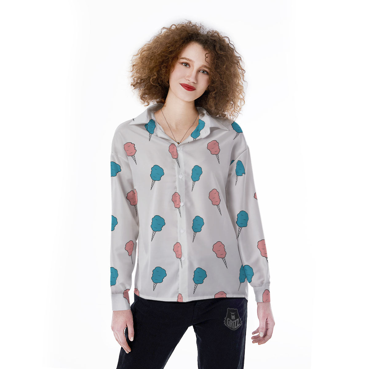 Cotton Candy Blue And Pink Print Pattern Women's Long Sleeve Shirts-grizzshop
