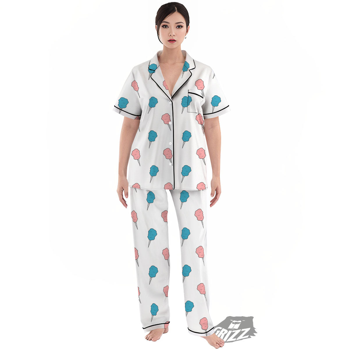 Cotton Candy Blue And Pink Print Pattern Women's Pajamas Set-grizzshop