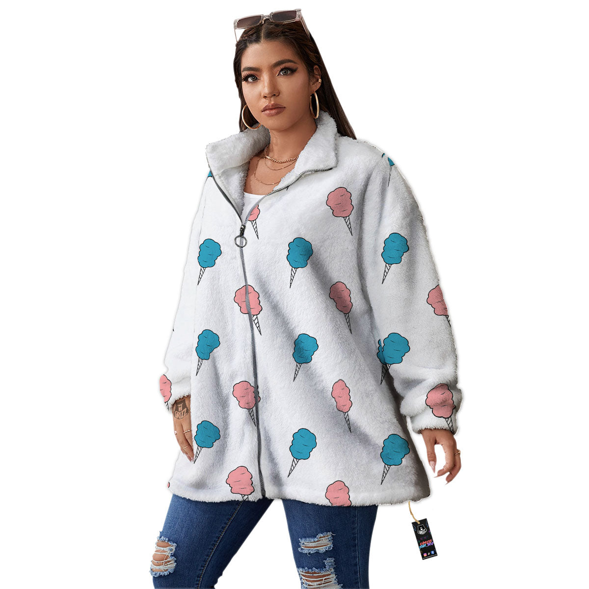 Cotton Candy Blue And Pink Print Pattern Women's Sherpa Jacket-grizzshop