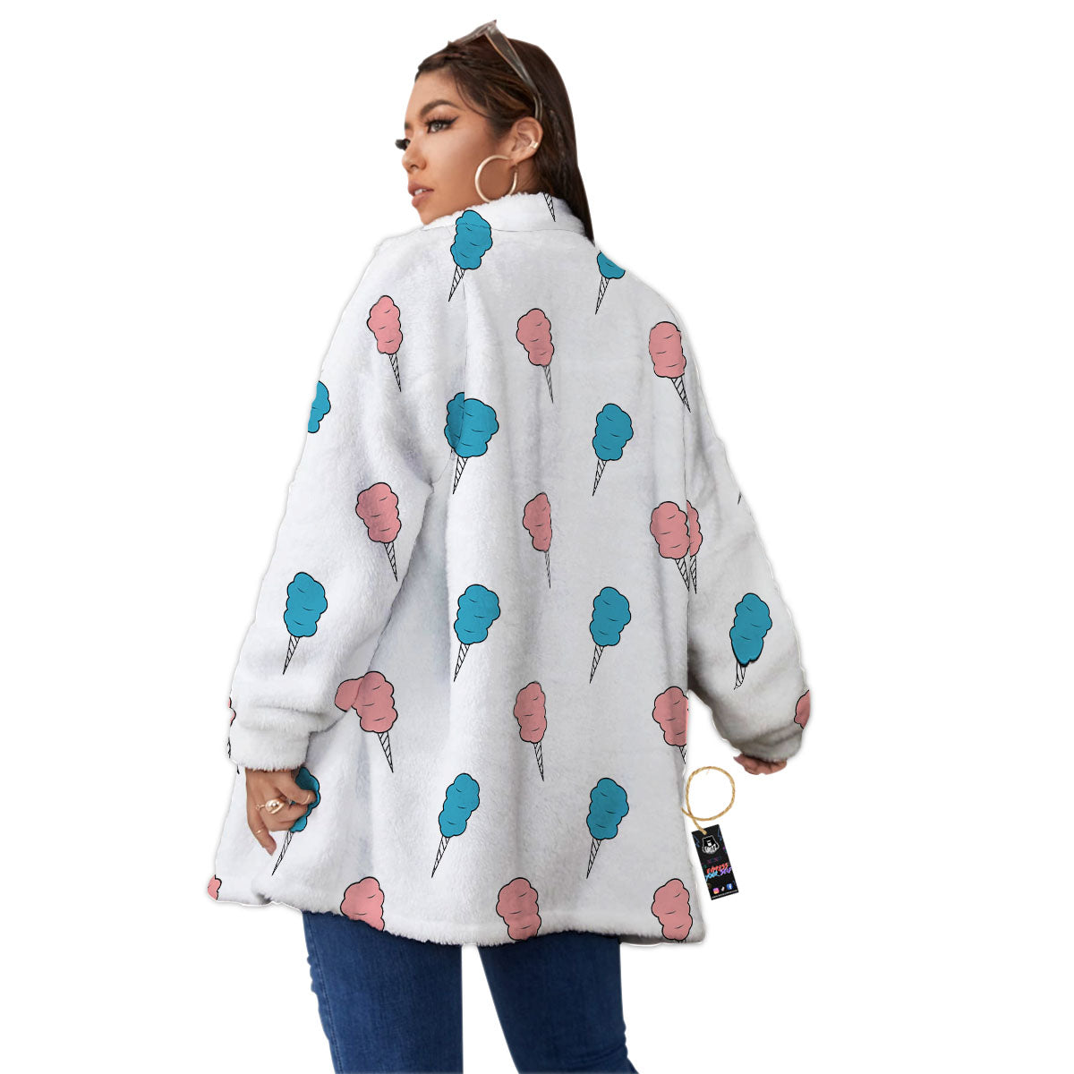 Cotton Candy Blue And Pink Print Pattern Women's Sherpa Jacket-grizzshop
