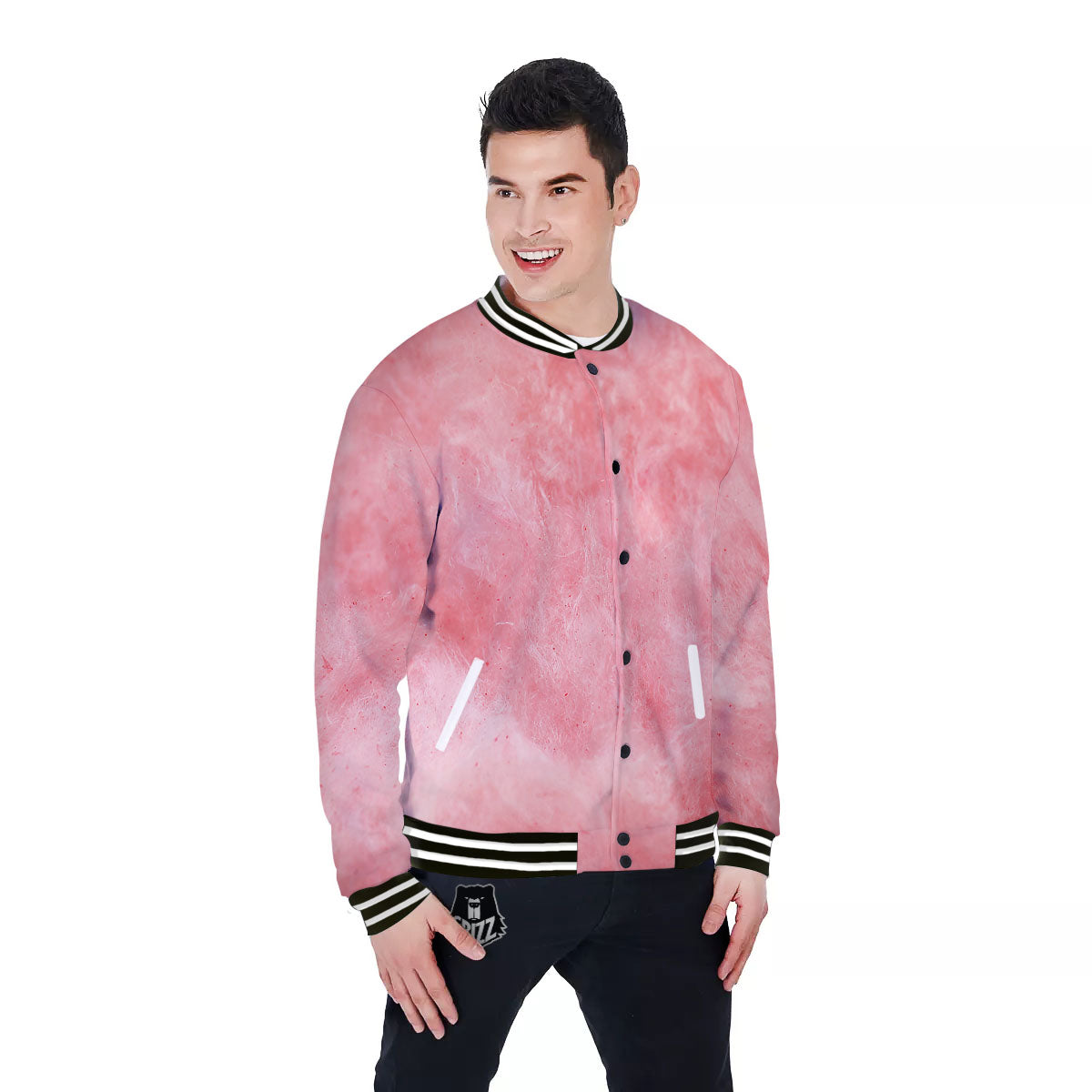 Cotton Candy Pink Print Baseball Jacket-grizzshop
