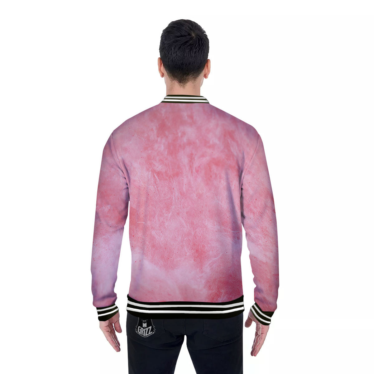 Cotton Candy Pink Print Baseball Jacket-grizzshop