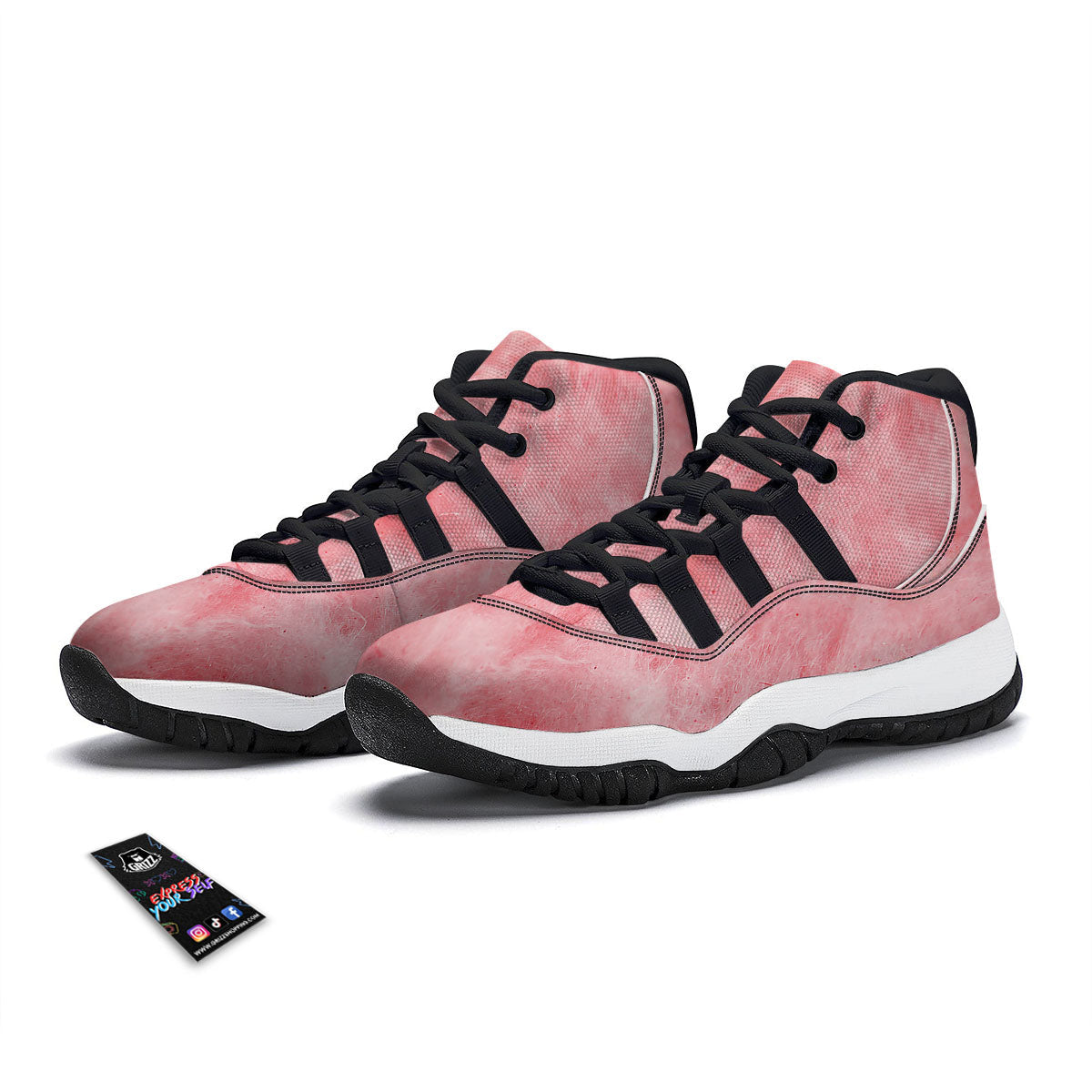 Cotton Candy Pink Print Black Bball Shoes-grizzshop