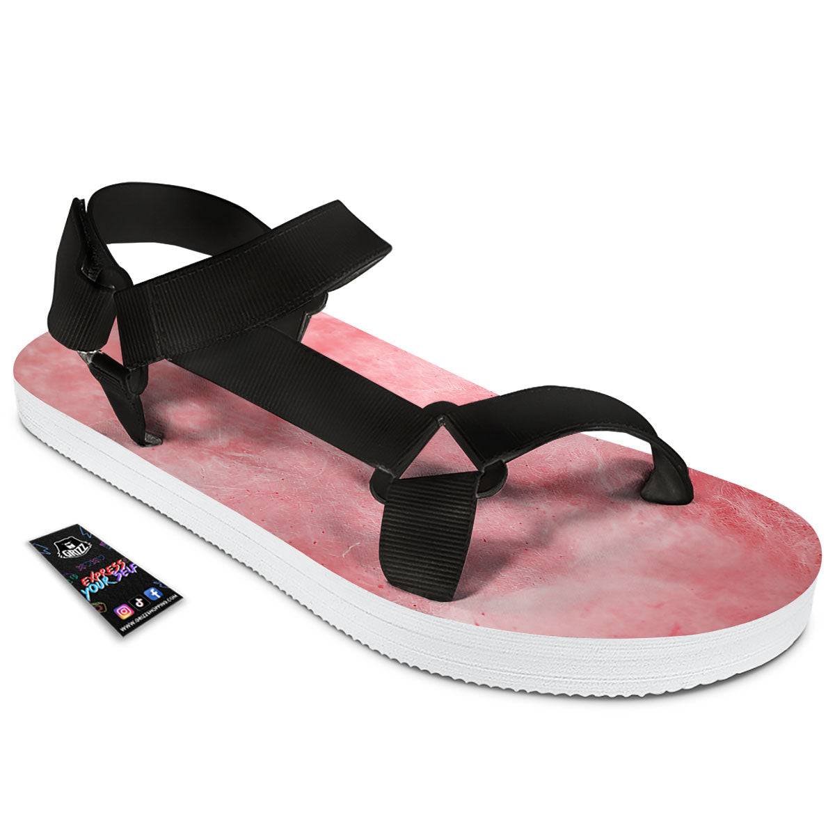 Cotton Candy Pink Print Black Open Toe Sandals-grizzshop