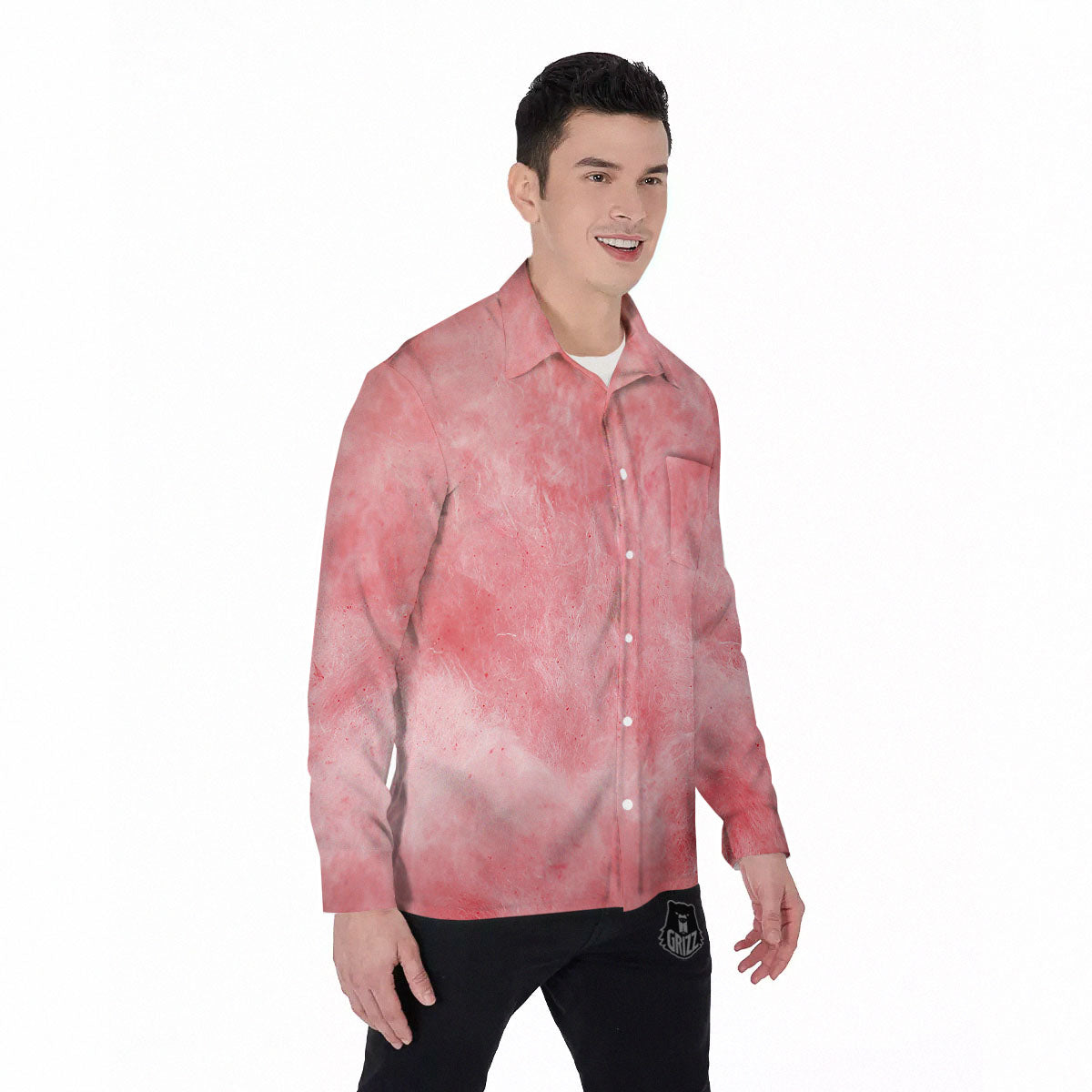Cotton Candy Pink Print Men's Long Sleeve Shirts-grizzshop