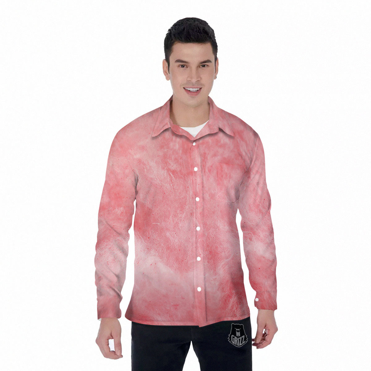 Cotton Candy Pink Print Men's Long Sleeve Shirts-grizzshop
