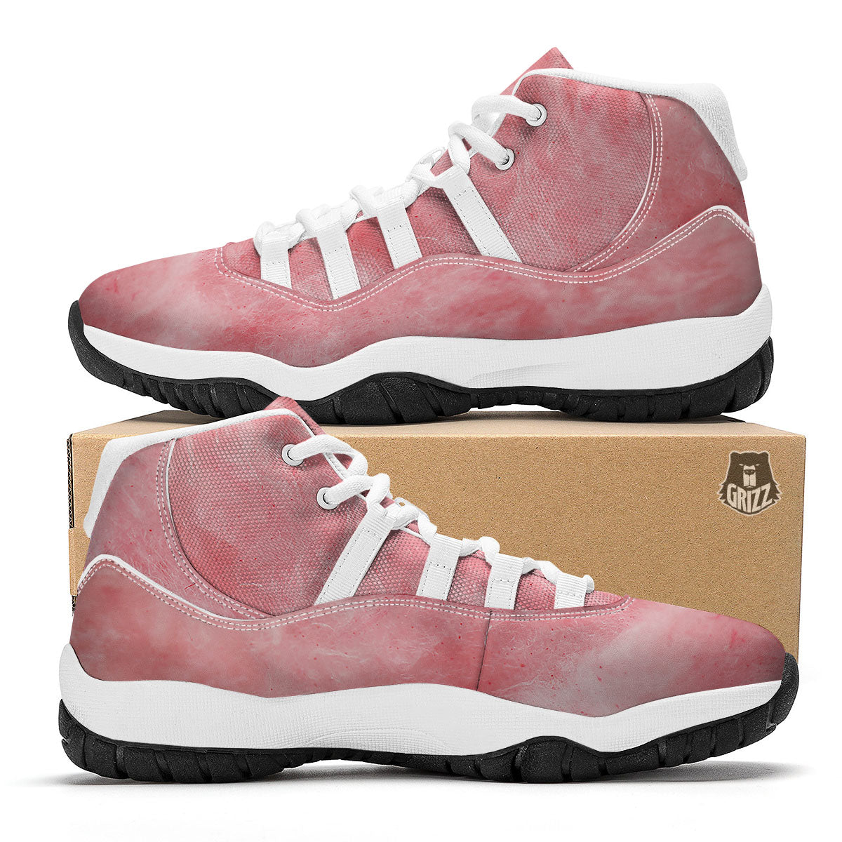 Cotton Candy Pink Print White Bball Shoes-grizzshop