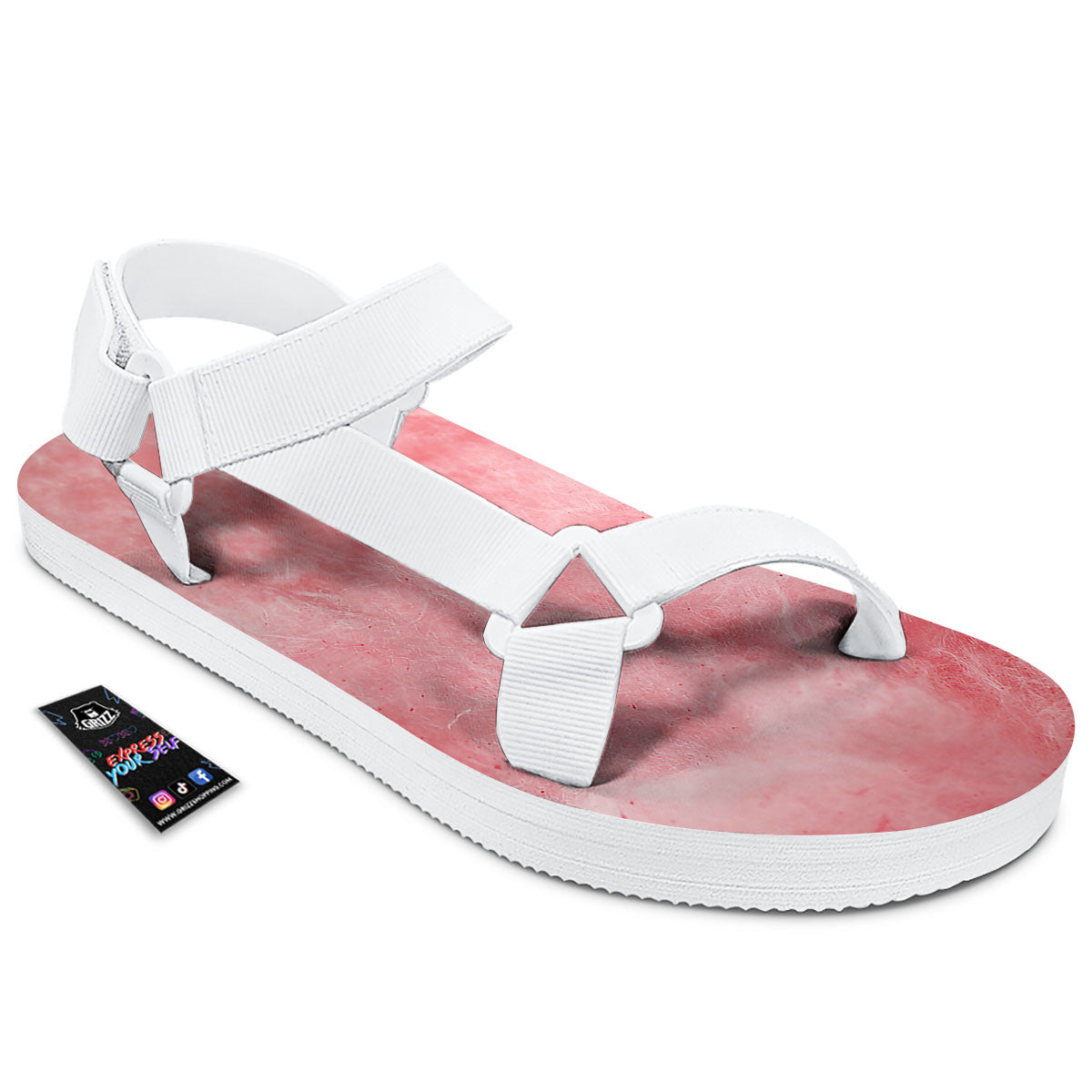 Cotton Candy Pink Print White Open Toe Sandals-grizzshop