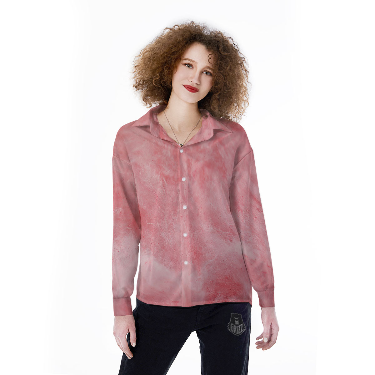 Cotton Candy Pink Print Women's Long Sleeve Shirts-grizzshop