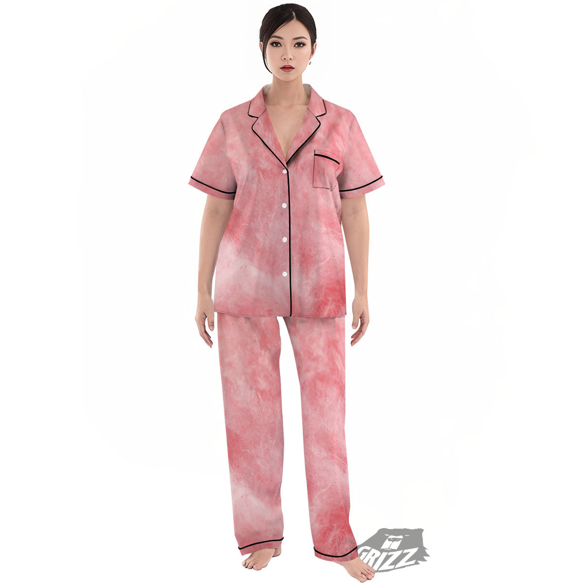 Cotton Candy Pink Print Women's Pajamas Set-grizzshop