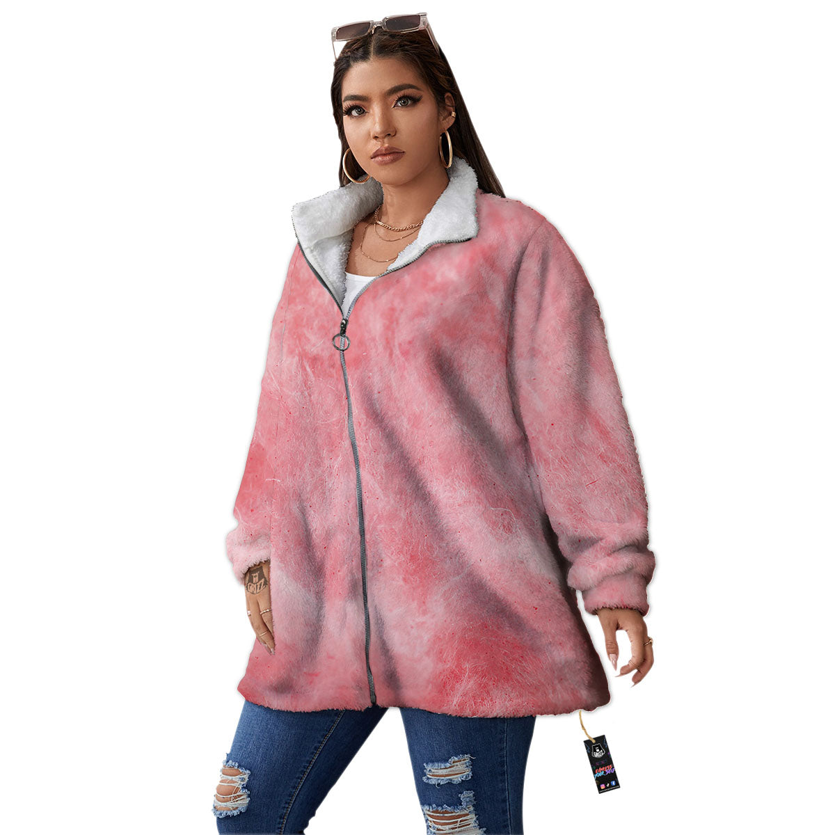 Cotton Candy Pink Print Women's Sherpa Jacket-grizzshop