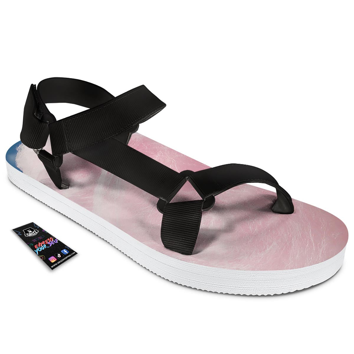 Cotton Candy Sweet Print Black Open Toe Sandals-grizzshop