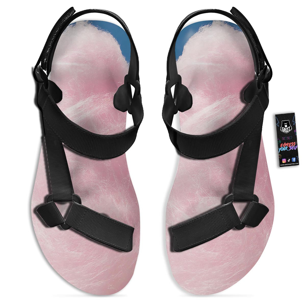 Cotton Candy Sweet Print Black Open Toe Sandals-grizzshop