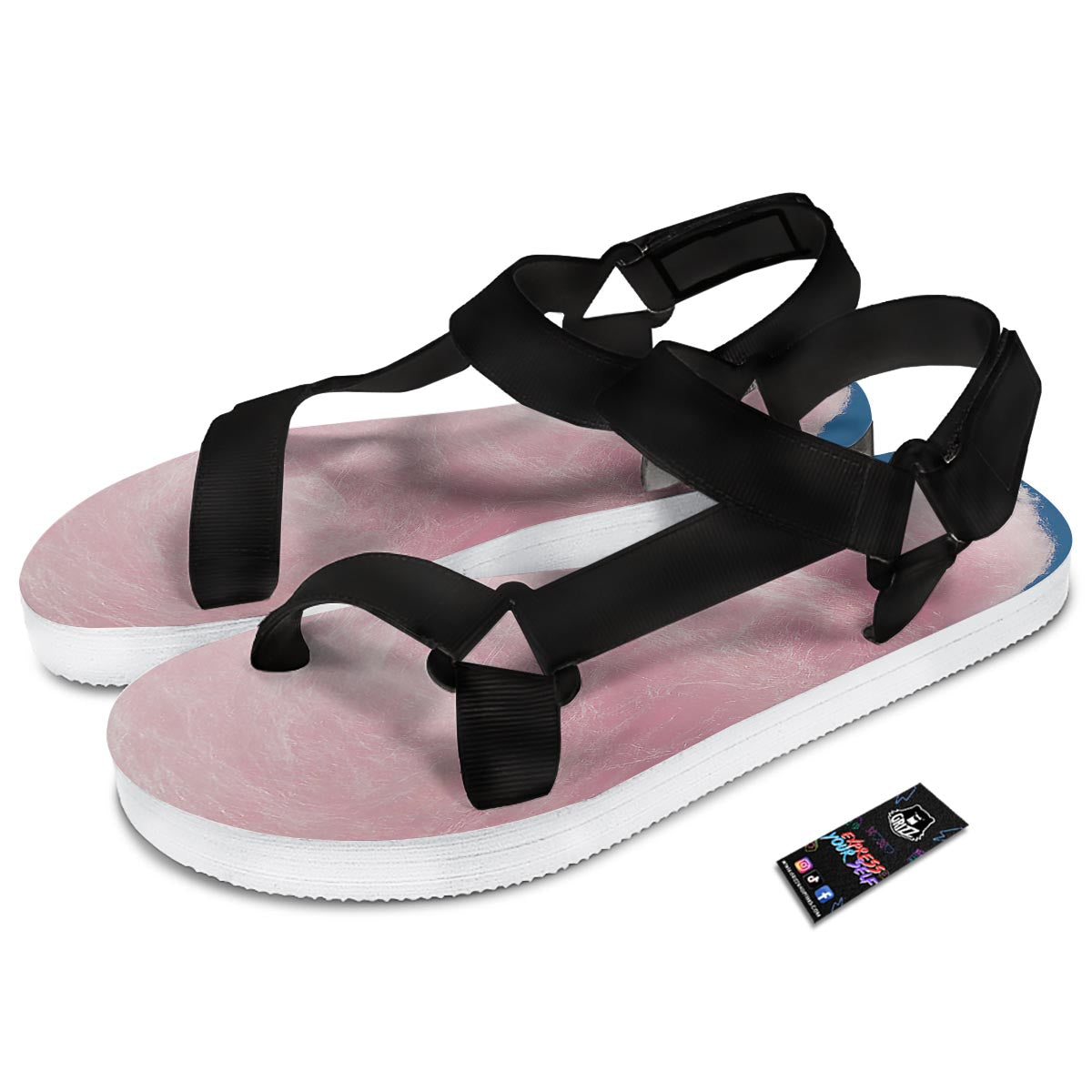 Cotton Candy Sweet Print Black Open Toe Sandals-grizzshop