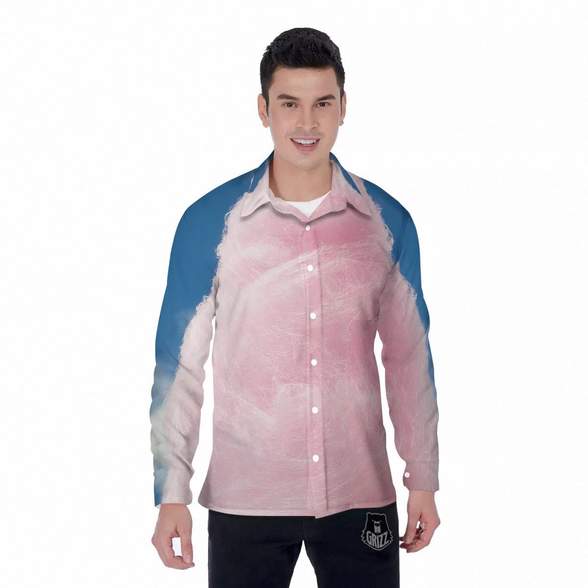 Cotton Candy Sweet Print Men's Long Sleeve Shirts-grizzshop
