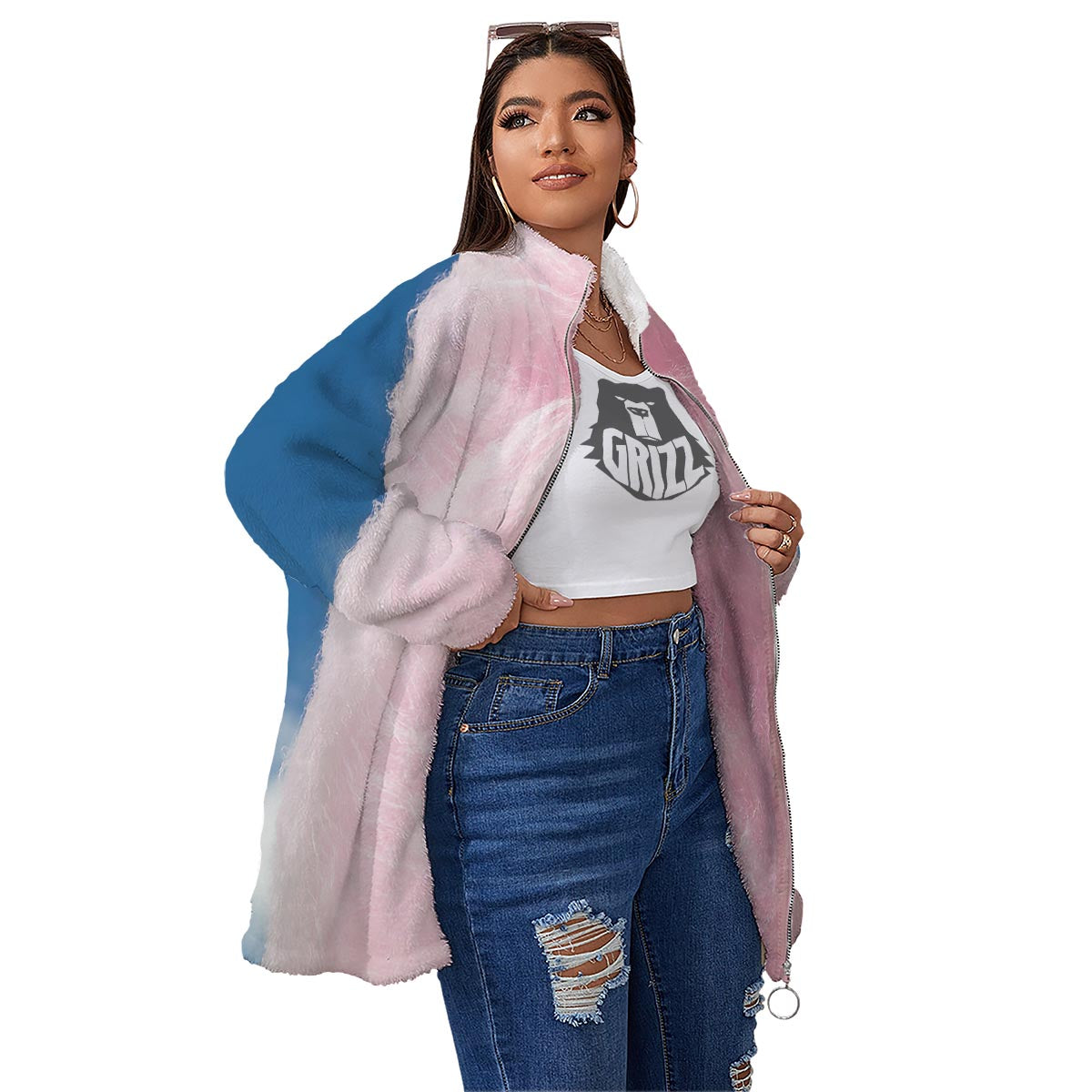Cotton Candy Sweet Print Women's Sherpa Jacket-grizzshop