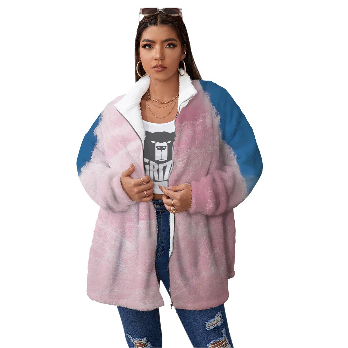Cotton Candy Sweet Print Women's Sherpa Jacket-grizzshop