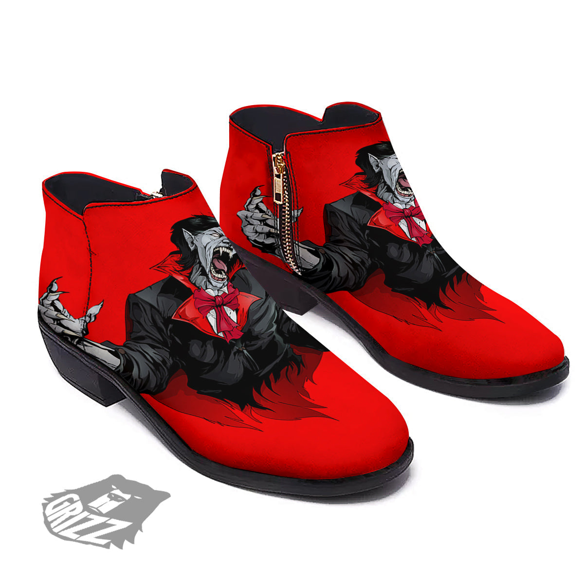 Count Dracula Print Ankle Boots-grizzshop