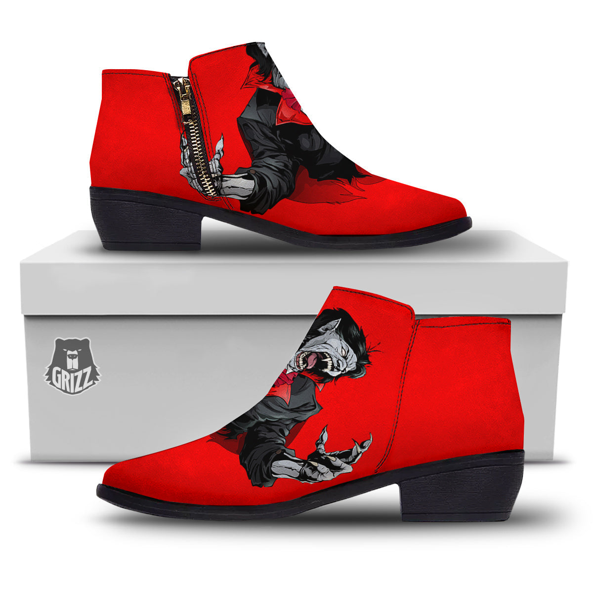 Count Dracula Print Ankle Boots-grizzshop