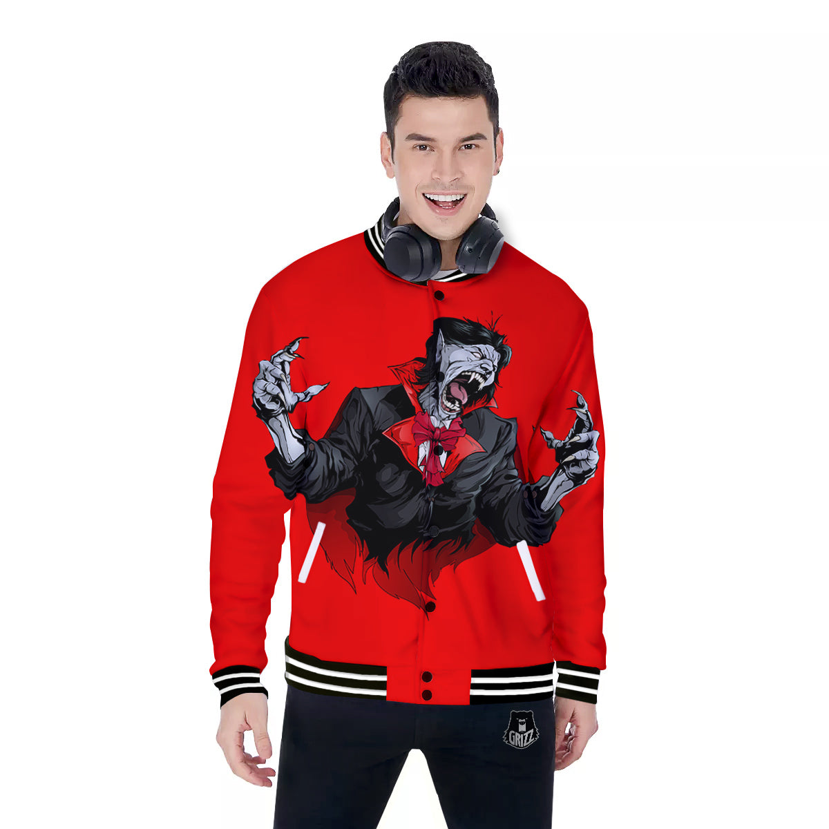 Count Dracula Print Baseball Jacket-grizzshop