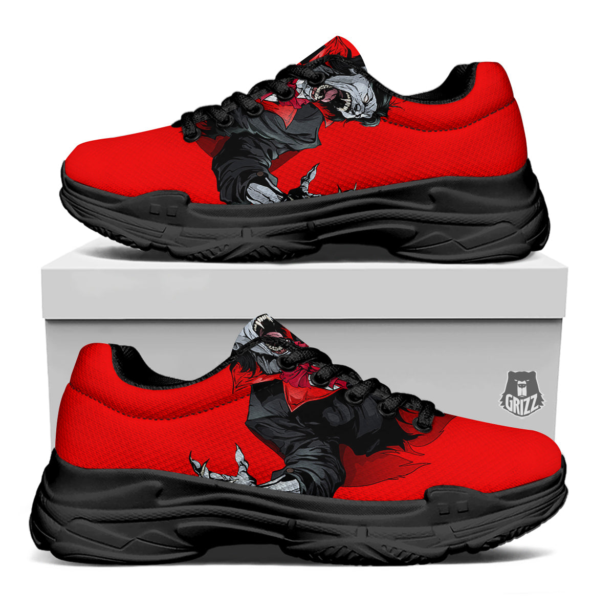 Count Dracula Print Black Chunky Shoes-grizzshop