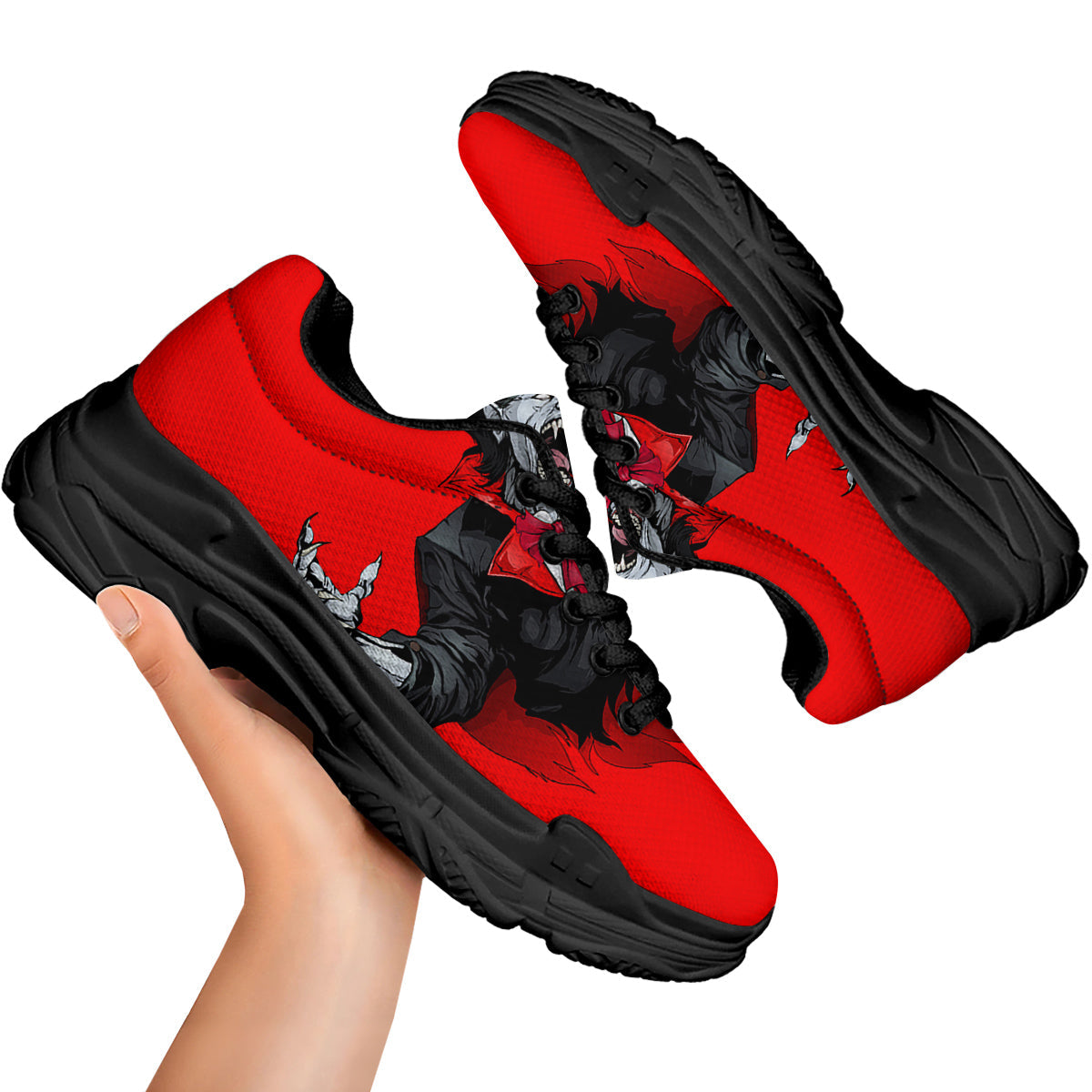 Count Dracula Print Black Chunky Shoes-grizzshop
