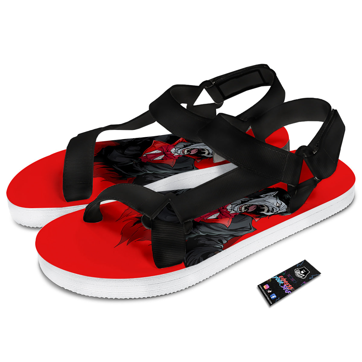 Count Dracula Print Black Open Toe Sandals-grizzshop