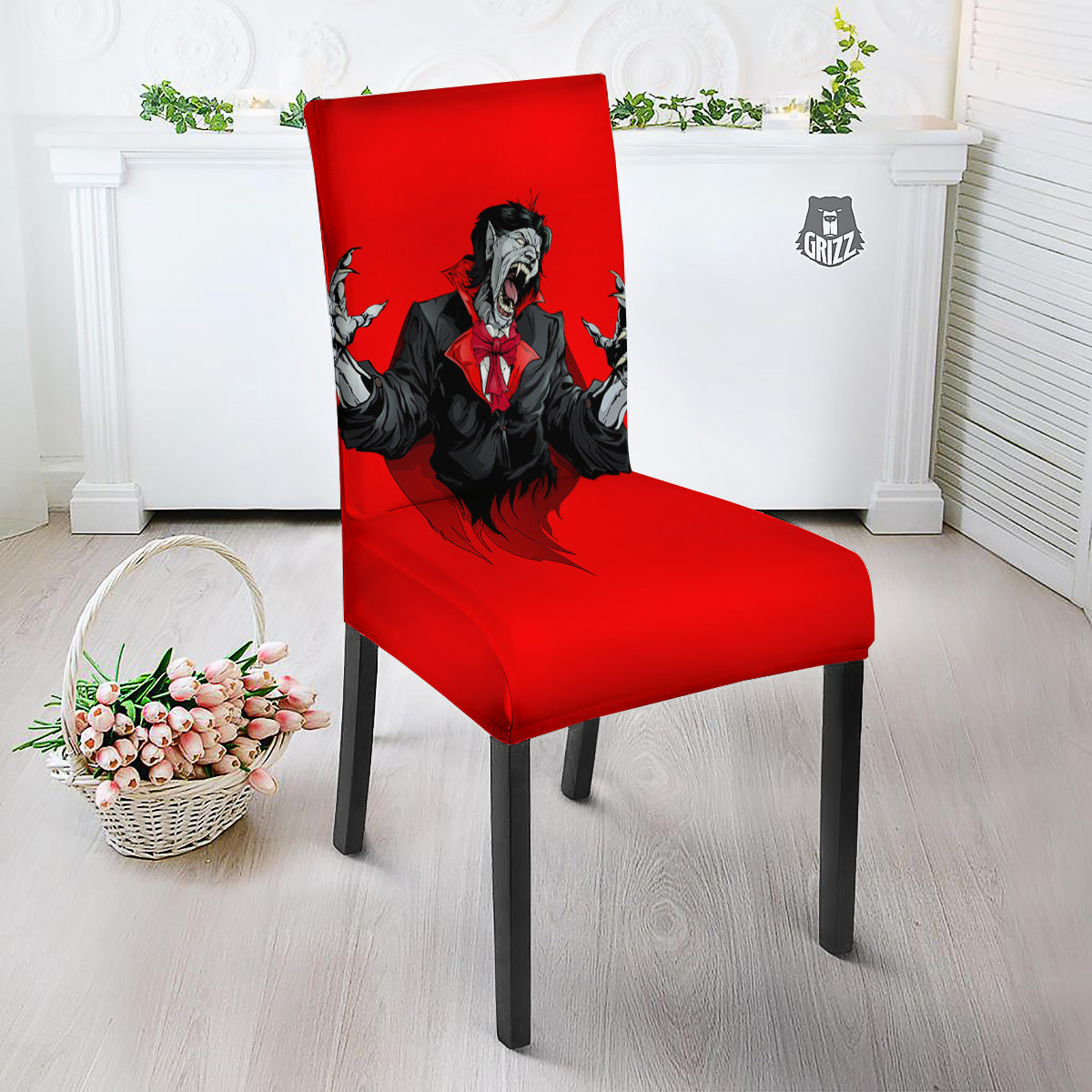 Count Dracula Print Dining Chair Slipcover-grizzshop