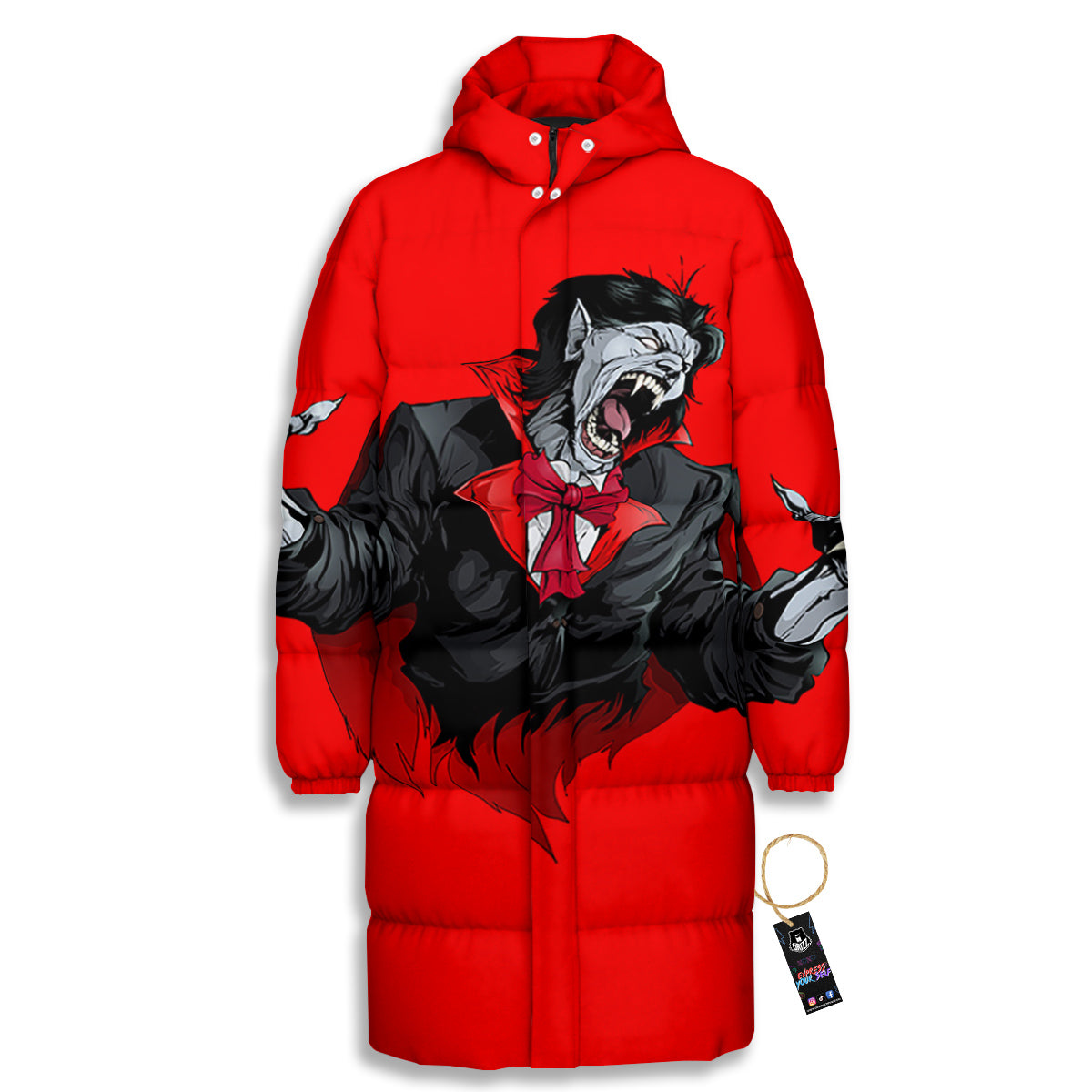 Count Dracula Print Long Down Jacket-grizzshop