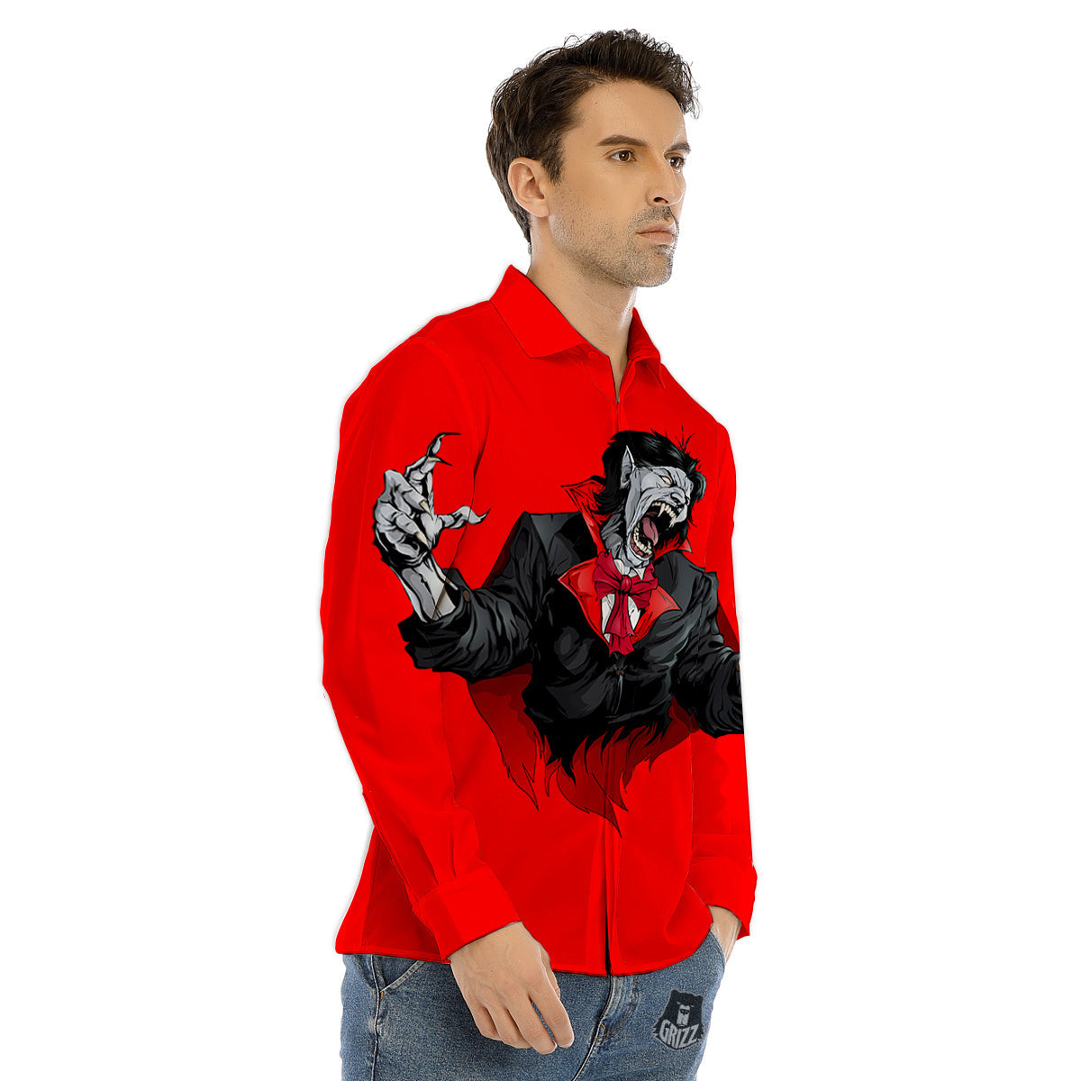 Count Dracula Print Men's Dress Shirts-grizzshop