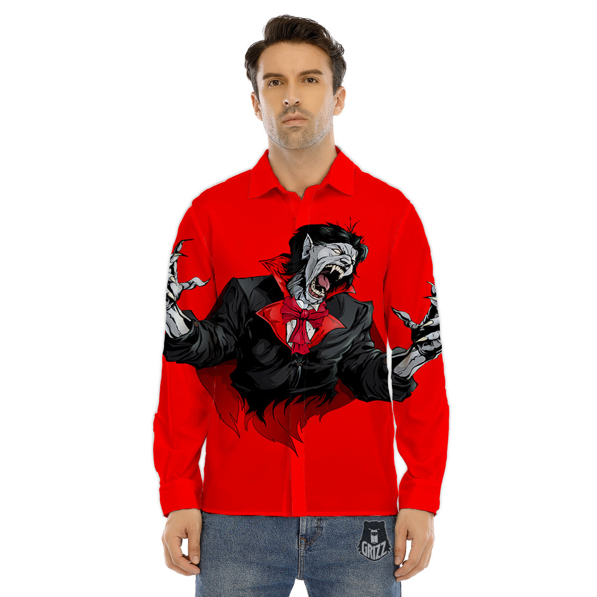 Count Dracula Print Men's Dress Shirts-grizzshop