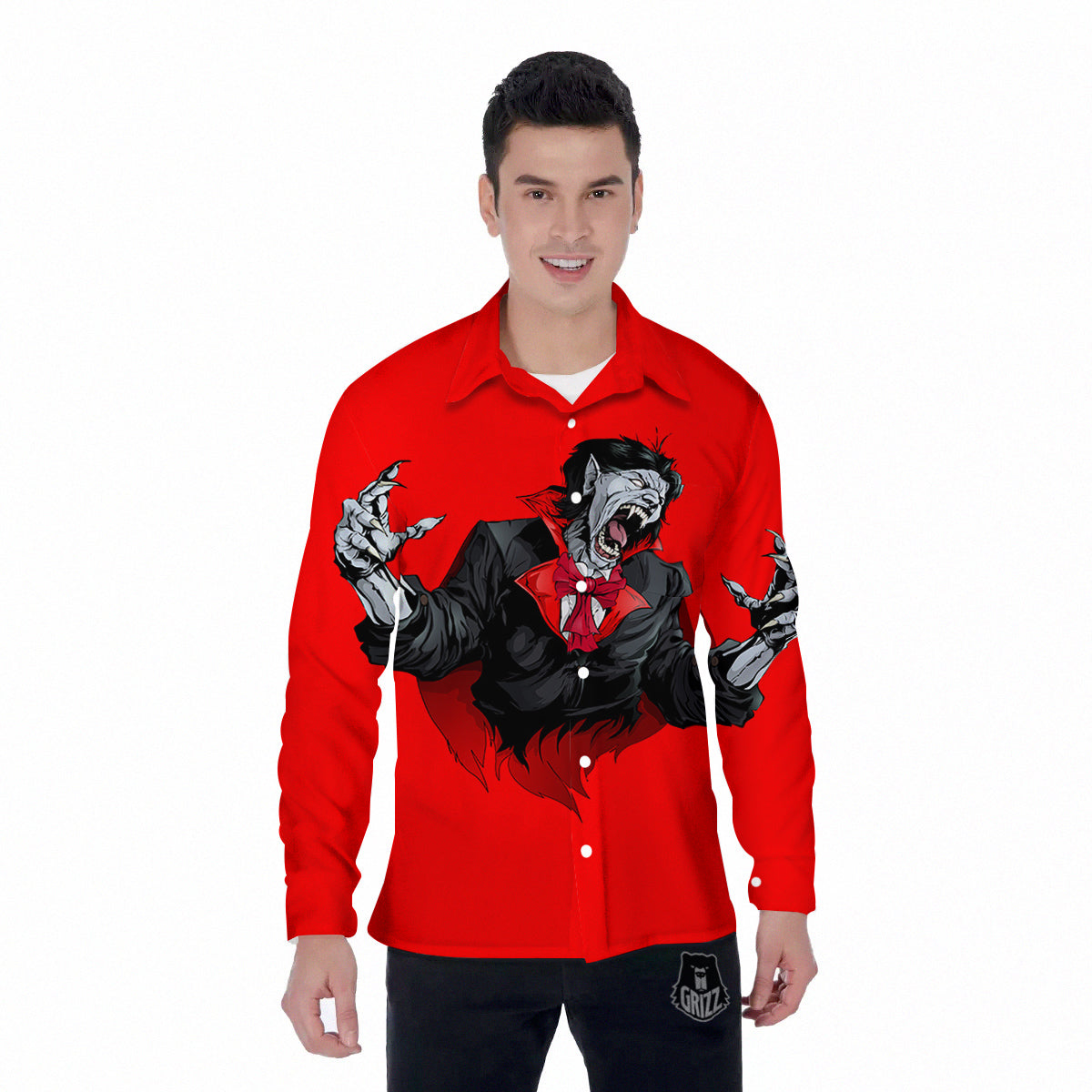 Count Dracula Print Men's Long Sleeve Shirts-grizzshop